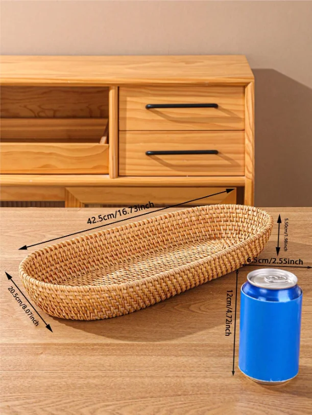 Bakery Organizer Rattan Oval Basket Hand Woven Handicraft Minimal Serving Trays Rustic Decoration for Kitchen and Restaurant