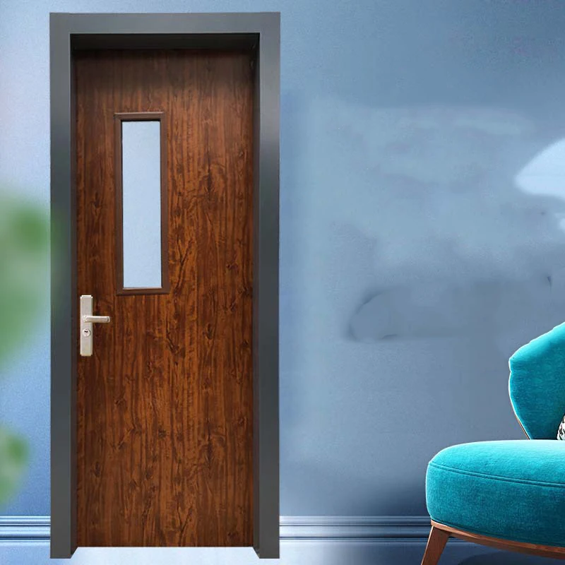 Hot Sale School Classroom Door Soundproof Exterior Front Entry Metal Door Wood Grain Steel Double Door for School College Office