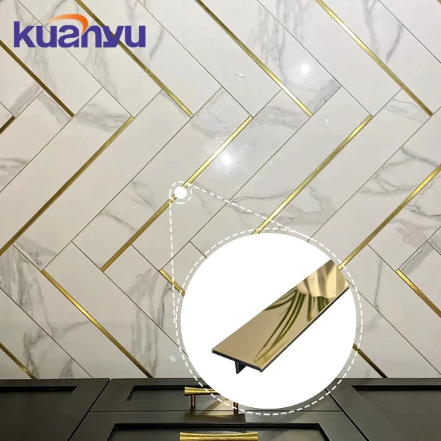 Stainless Steel Decorative Profile 304 T Shape Metal flooring Tile Strips Wall Ceramic Tile Accessories For Wall Decoration