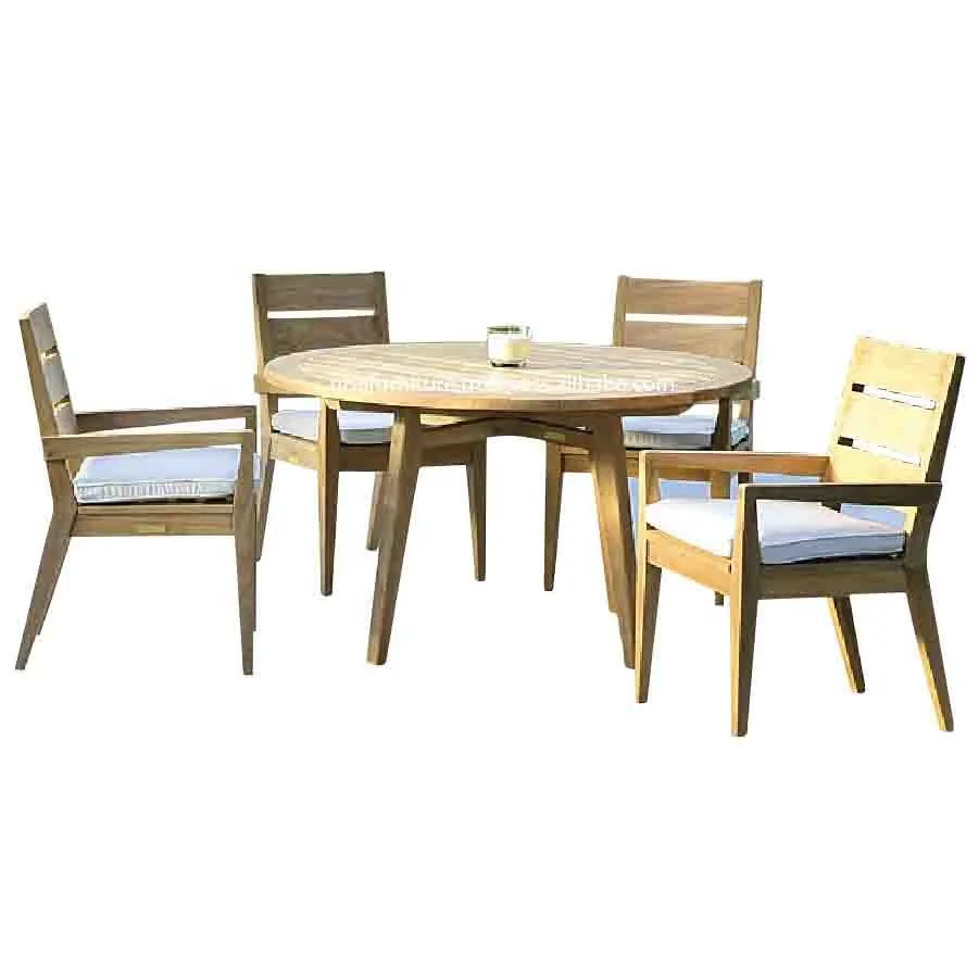 Round Teak dining chairs and table garden patio outdoor furniture sets