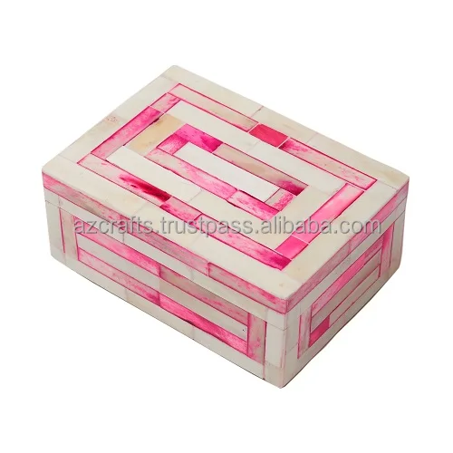 Box this box is made of MDF dyed bone pieces are handcrafted and pasted on it with white resin that gives a chevron pattern