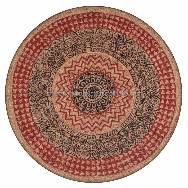 Wholesale Braided Jute Rug Handwoven Bedroom Jute Carpet Custom Hand Printed Floor Rug