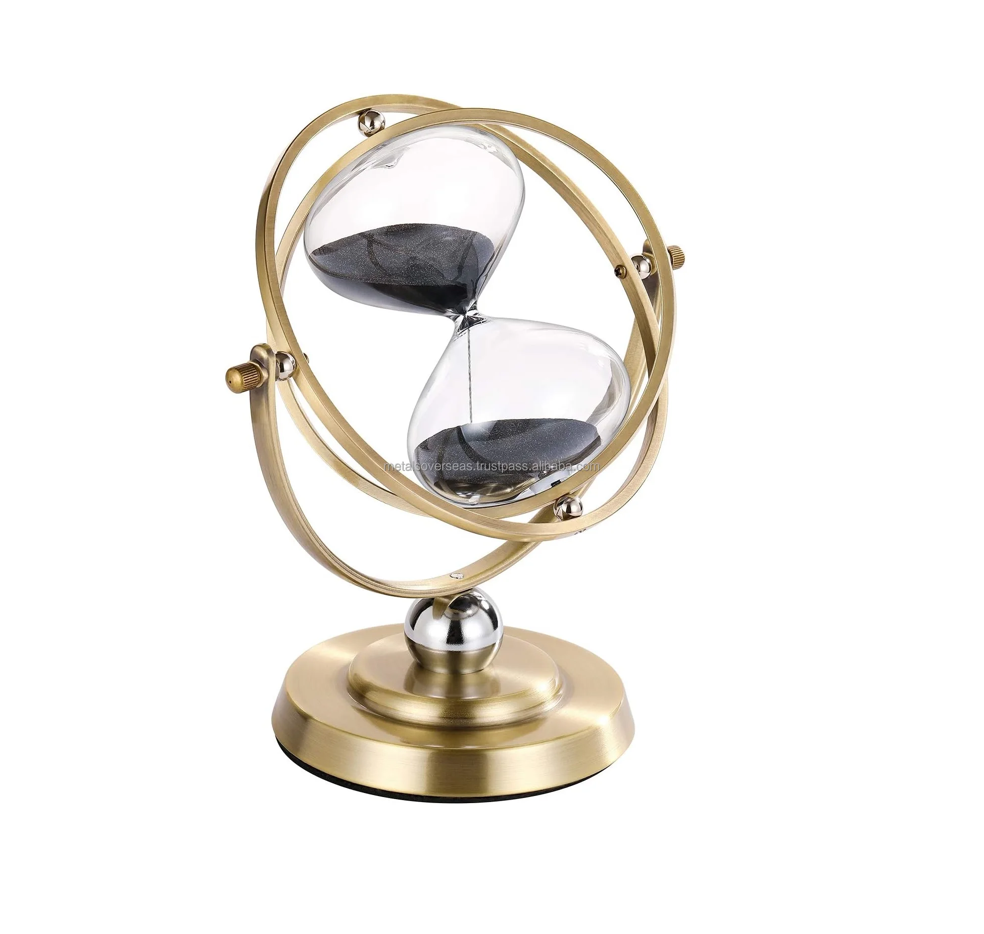 Unique Design  Brass Hourglass 60 Minute 720 Degree Rotating Vintage Metal Sand Timer  Large Black Sand Watch 60 Min