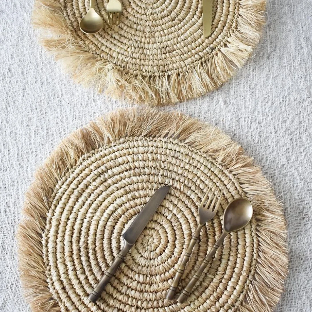 Handmade Door Mats from Viet Nam India Natural Round Woven Rafifia Placemats with Best Price and High Quality for Wholesale