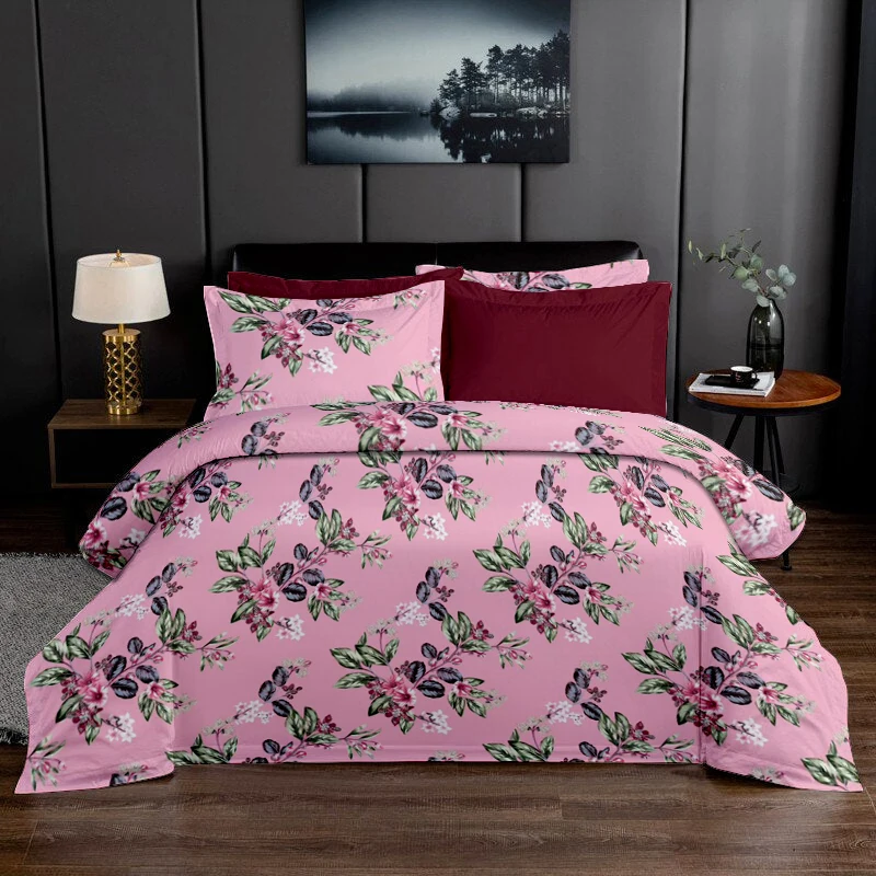 6 PCS Bedsheet Set  Modern luxury Printed Bedsheets with 1 Flat & 1 Fitted Sheet with 4 Pillow case king size Sheet set printed