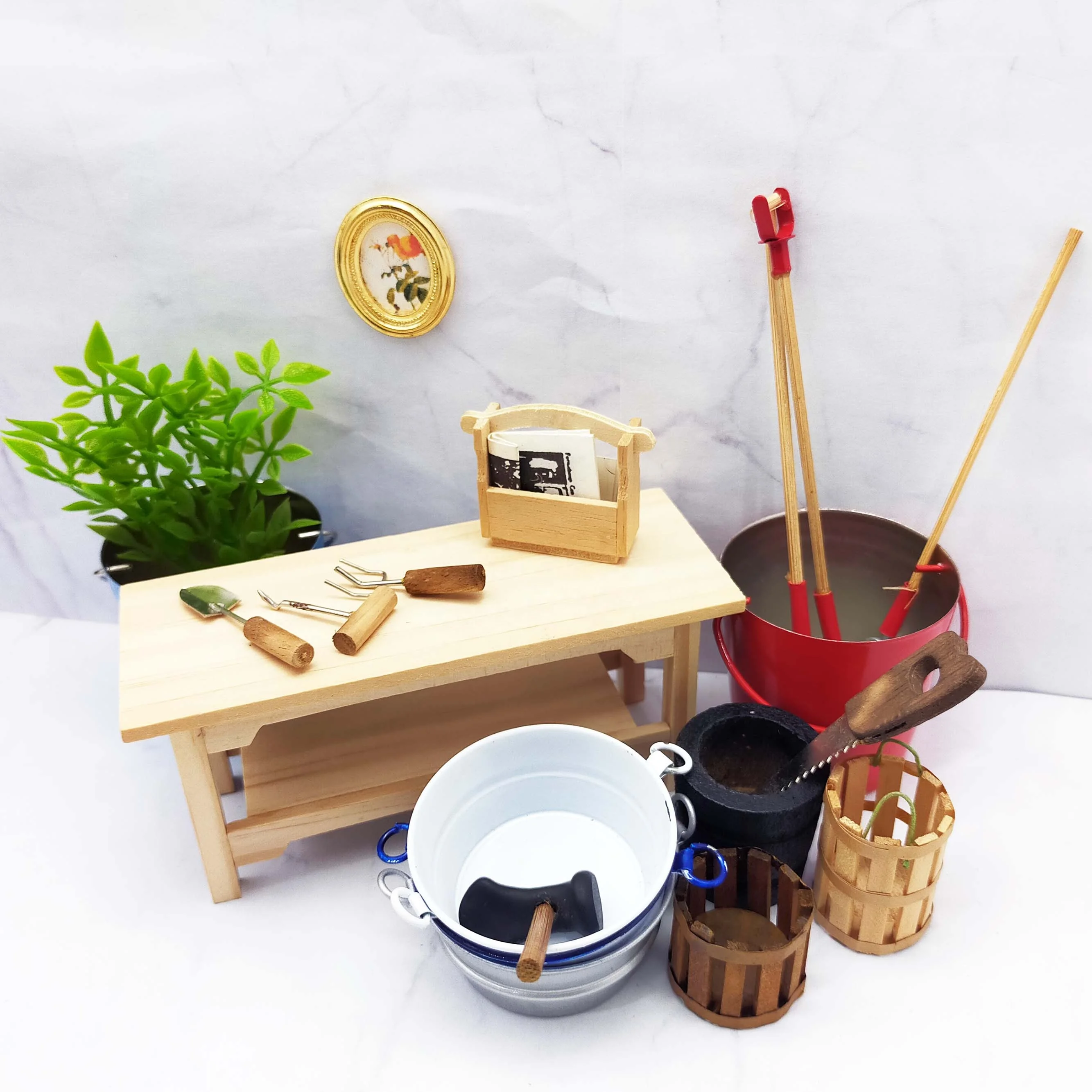 Miniature Dollhouse Scale 1:12 Tools & Buckets Set