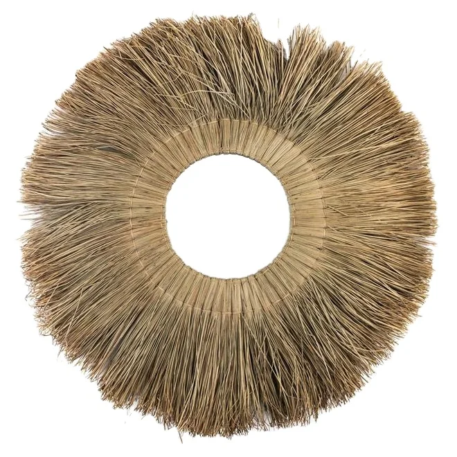 Round bohemian handmade rustic seagrass frame mirror decor wall antique mirror frame for living rooms