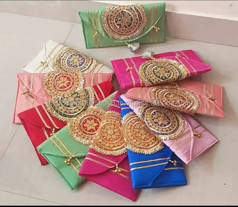 Indian Handmade Fancy Design Eco-friendly Gota Pati Work Fancy Envelope Wedding Invitation Card Envelope