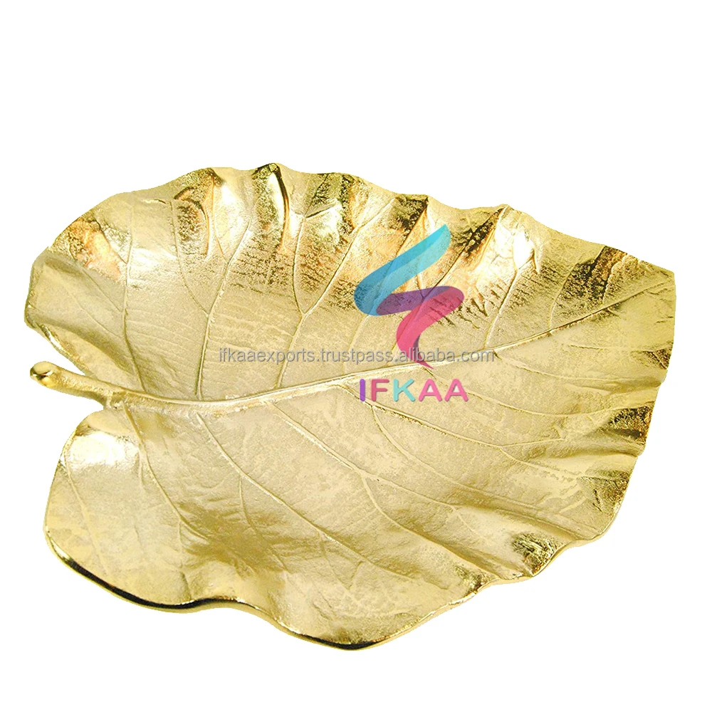 Tray Decor Decorative Showpiece for Fruits Dry Fruit Bowl Brass Leaf Aluminum for Table & Home Salad Bowl Tableware Dinnerware