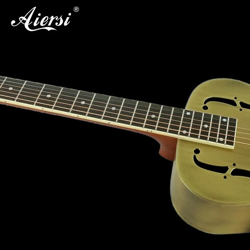 China Aiersi Brand Style O  Gloss Brass Body Cutaway shaped Blues Slide  Dobro Resonator guitar