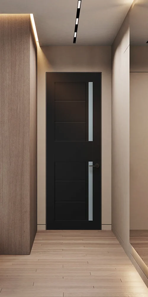 Professional Modern Interior Door Black Matte MDF Wood Door Bedroom Door Design with Frosted Glass for Home Apartment