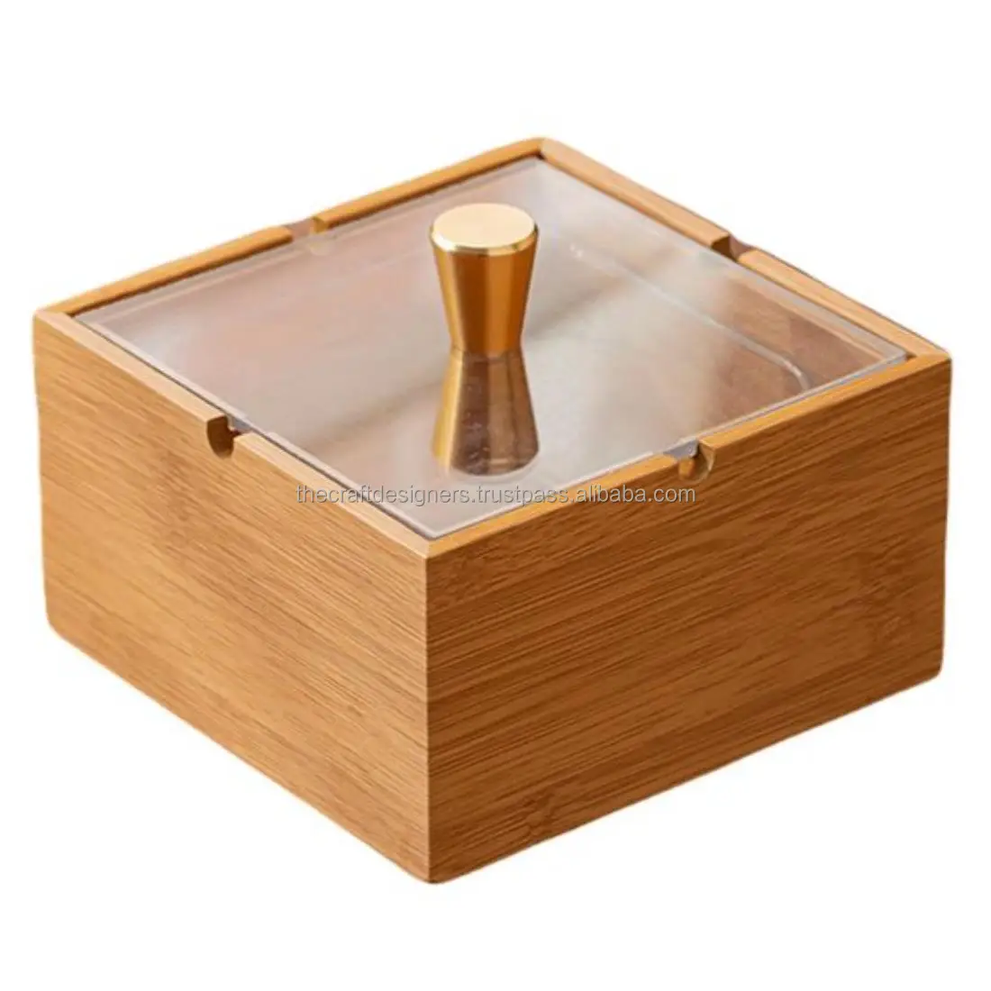 Wooden Ashtray Box With Transparent Top LID Brass Knob Best Gift Cigarette Ashtray For Office Airproof Ashtray With Airtight Lid