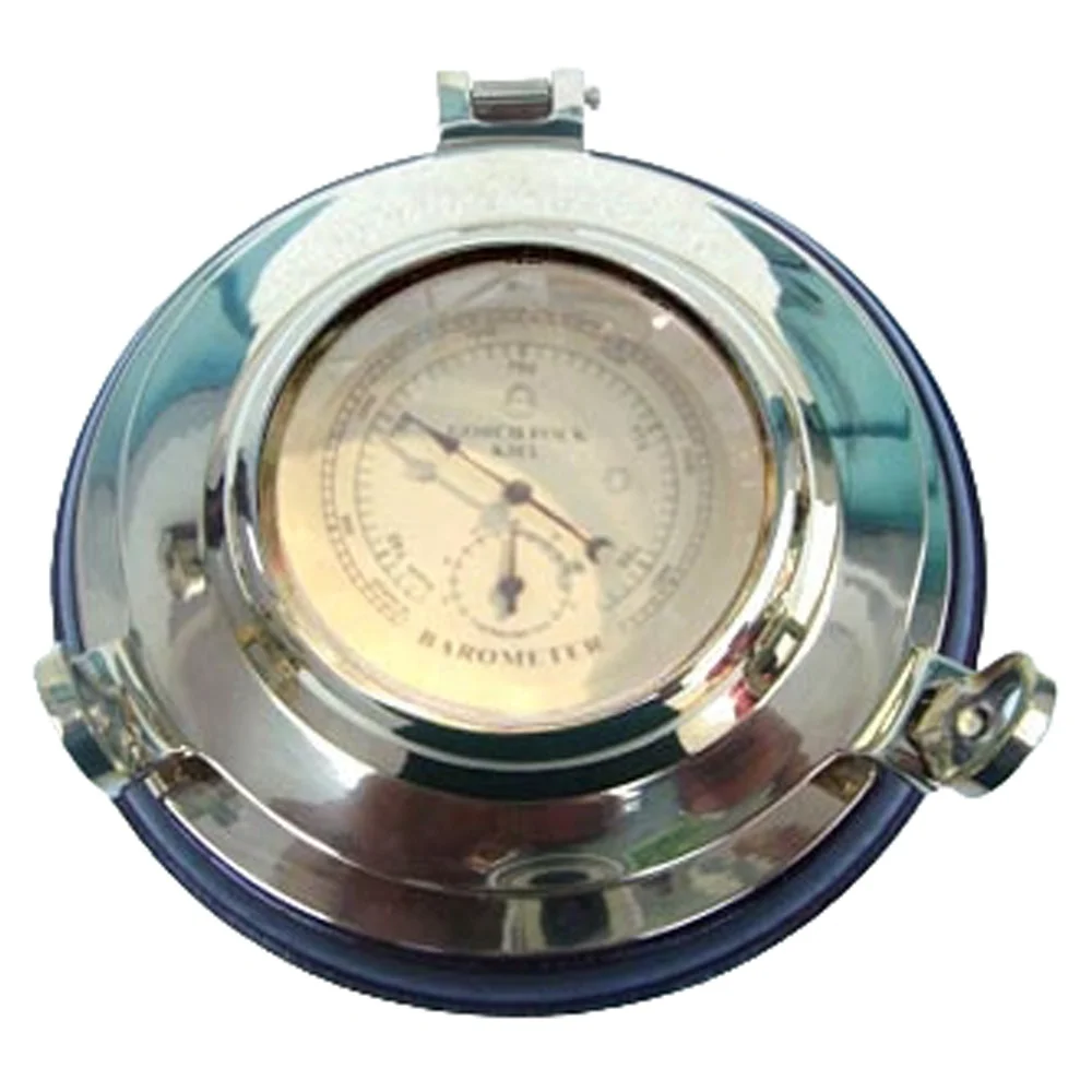 Ship Porthole of Brass, Round Barometer, Many Sizes & Dials with Wooden Base Thermometer Hygrometer Barometer on Base Your Logo