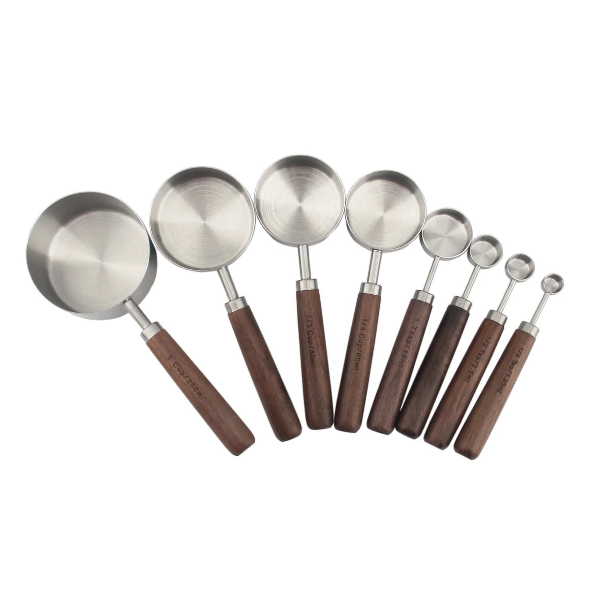 Kitchen High Quality Measure Stainless Steel Measuring Cups and Spoons Set With Wooden Handle