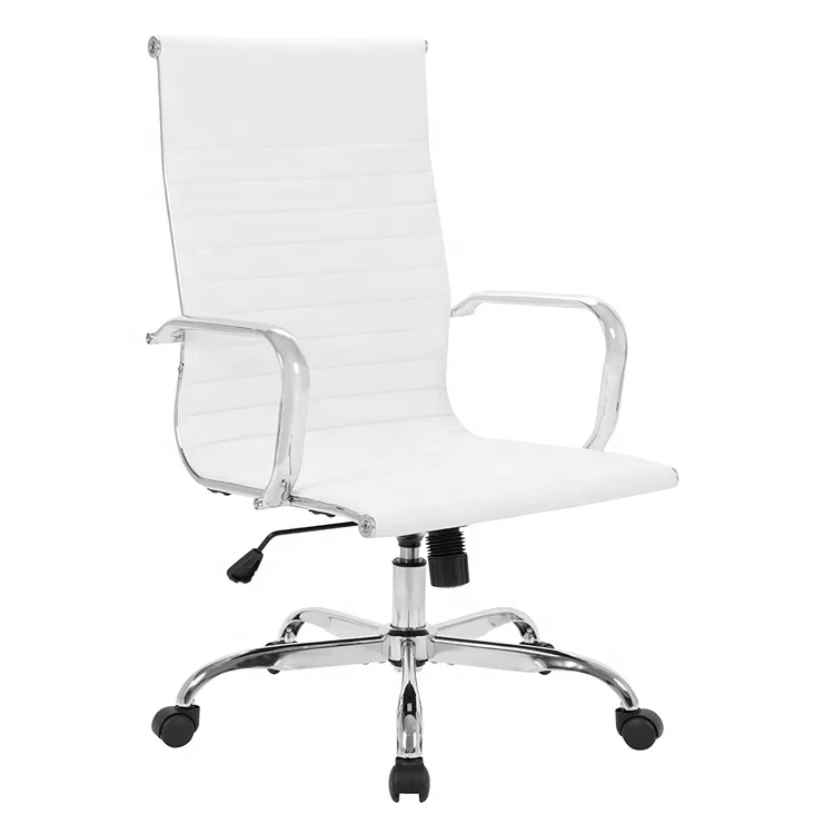 High back luxury comfortable executive manager white leather desk office computer chair with arms