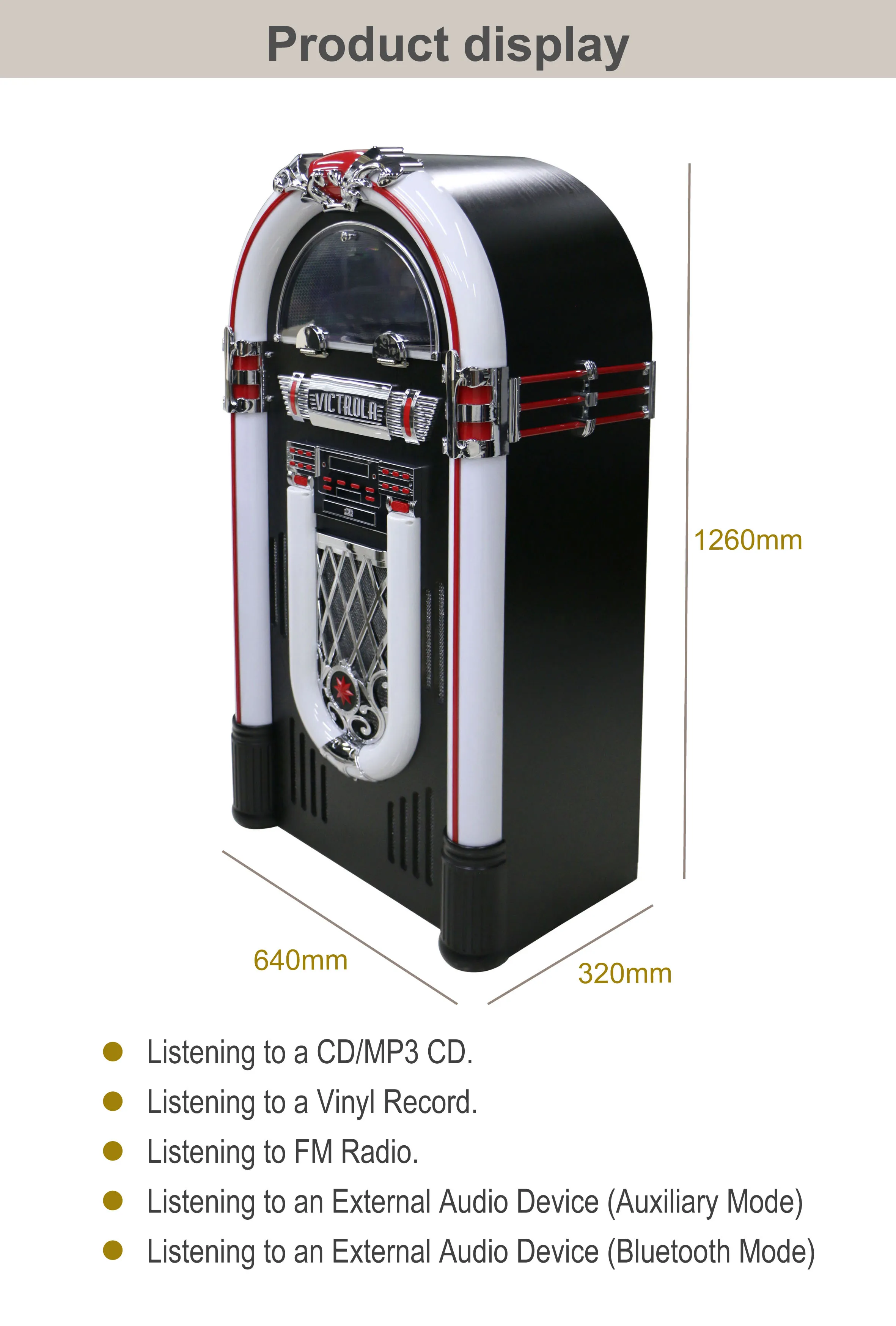 Ретро FM PHONO CD BT большой светодиодный свет пользовательские jukbox bluetooth партии S 50 Вт + 50 Вт сабвуфер беспроводной динамик