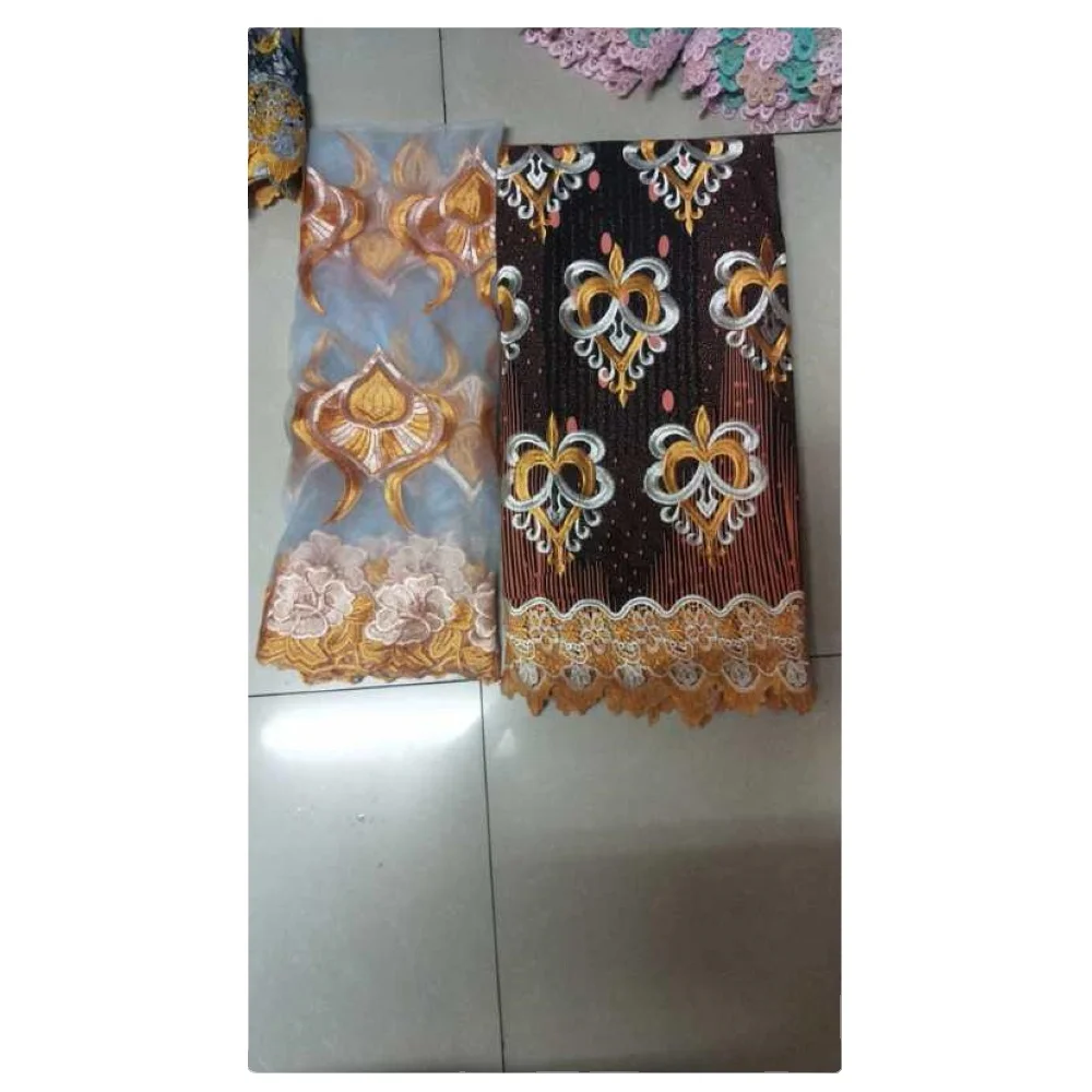 
Designed Swiss Cotton Laces With Embroidery Net Lace Chocolate Color 