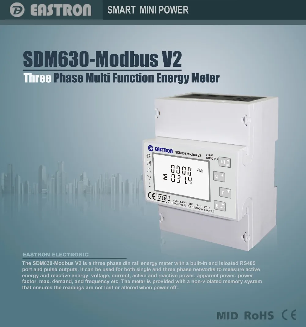 Growatt Eastron SDM630 Modbus V2 3-фазный интеллектуальный счетчик энергии din для солнечной системы средний утвержденный измеритель мощности
