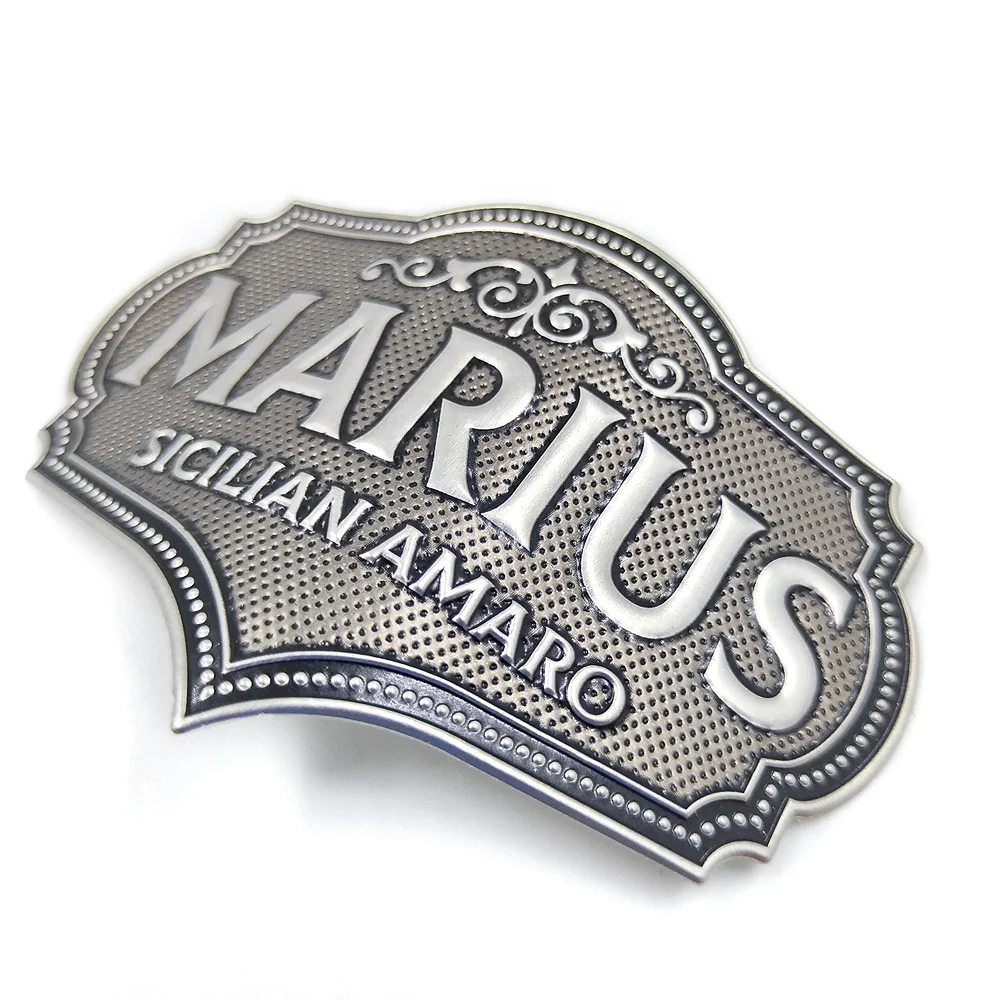 GH-Printing Curved Aluminum Metal Wine Whiskey Bottle Label Sticker Metal Wine Label