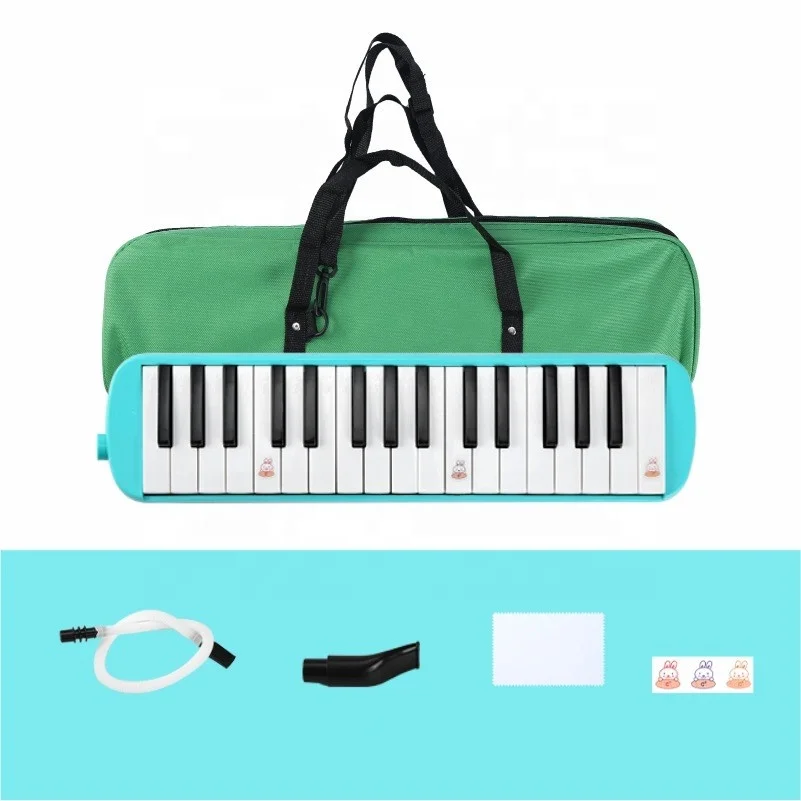 32 Keys Melodica With Bag, Tube, Mouthpiece, Air Piano Keyboard Musical Instrument, Light Green