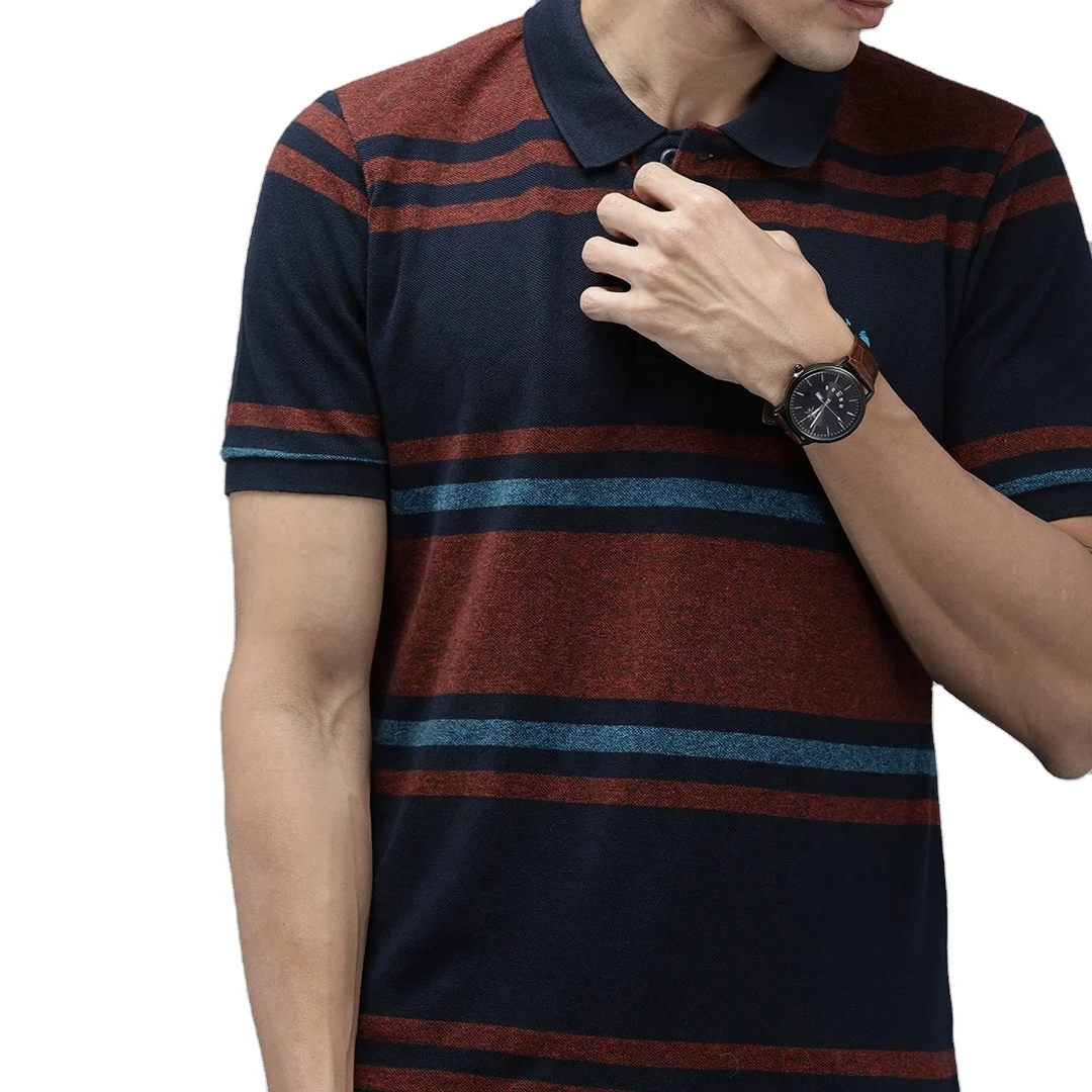 Mens Custom Yarn Dyed Stripped Short Sleeve Polo T-shirt Multi Color Stripes Ribbed Polo Neck Tshirt Manufacturer INDIA