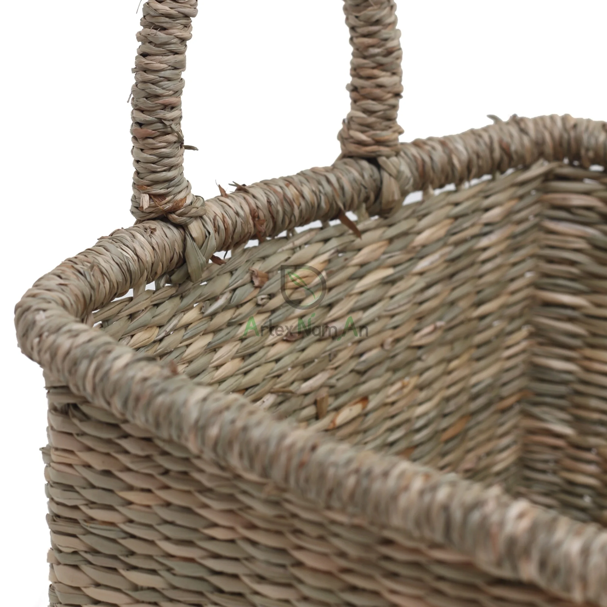 Rectangular seagrass basket with handles/woven wicker clothes laundry basket shelf/toy desktop storage organizer home storage