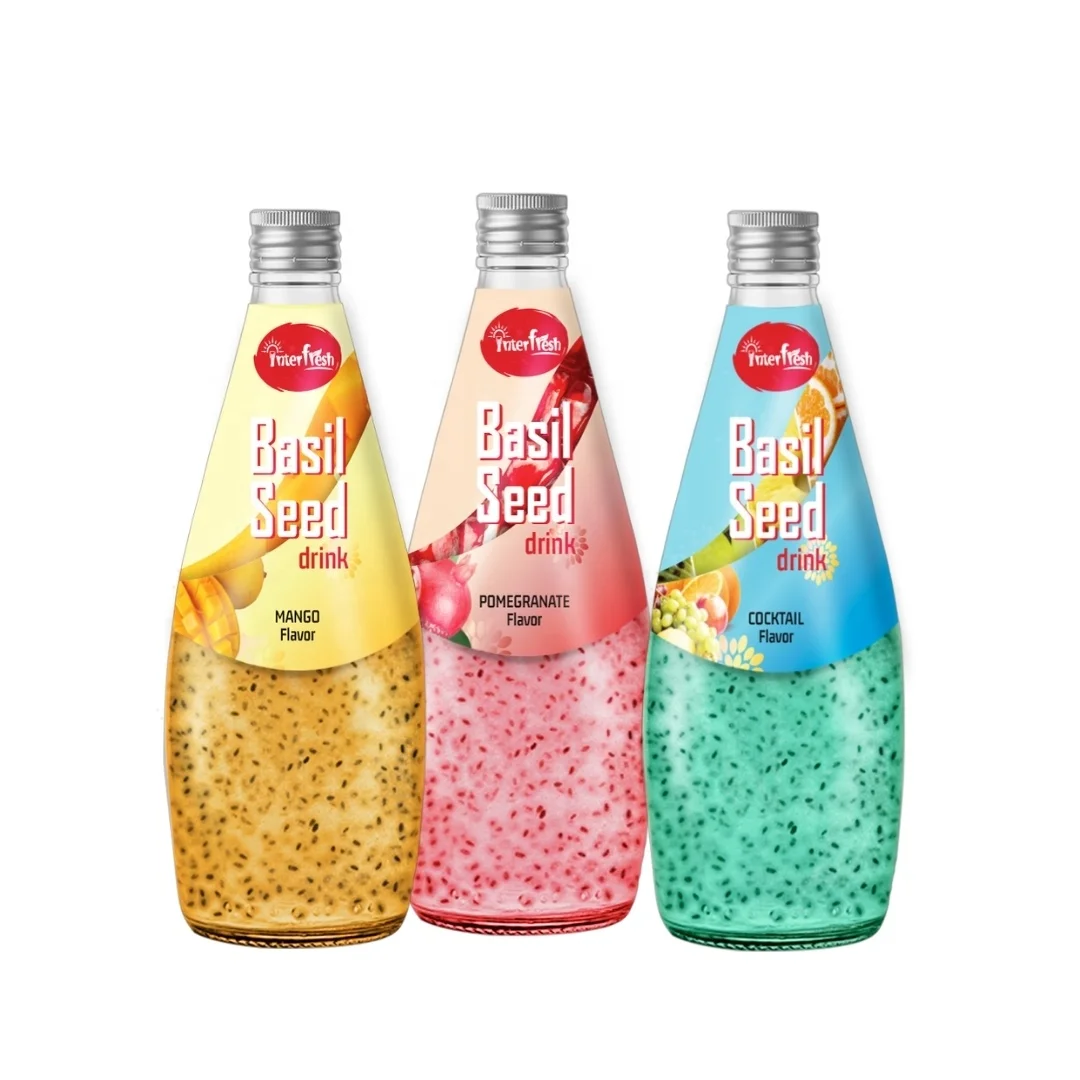 High Preimum 290ml Basil Seed Drink With Mixed Fruit OEM Beverage Manufacture in Vietanm Tropical Basil Seed Juice