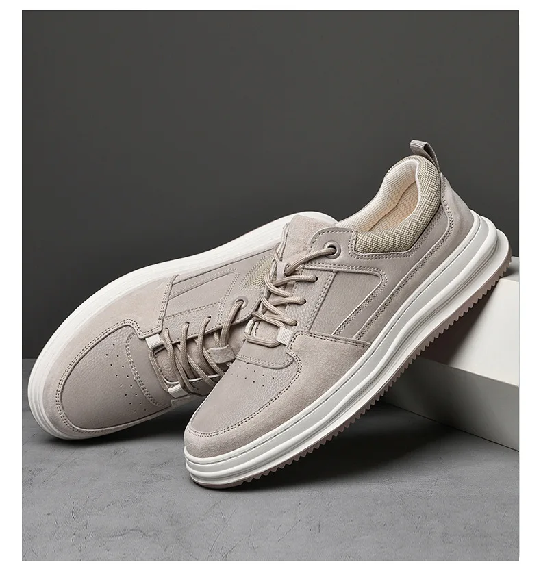 2023 Men thick soled lace up casual shoes Korean outdoor genuine leather custom sneaker shoes
