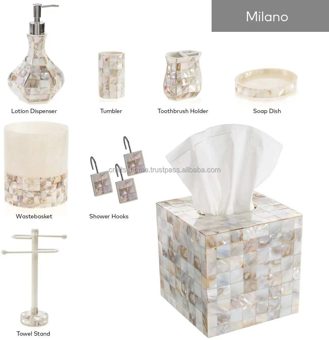 Hot Selling  Mother of Pearl Inlay Bathroom Accessories Set Best Price Natural Color  Design luxury Bathroom Set for decoration
