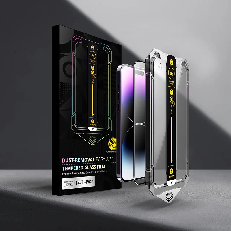 Magic Box 9H silk print easy applicator tempered glass screen protector recyclable installation kit for iPhone 14 13 12 Pro Max