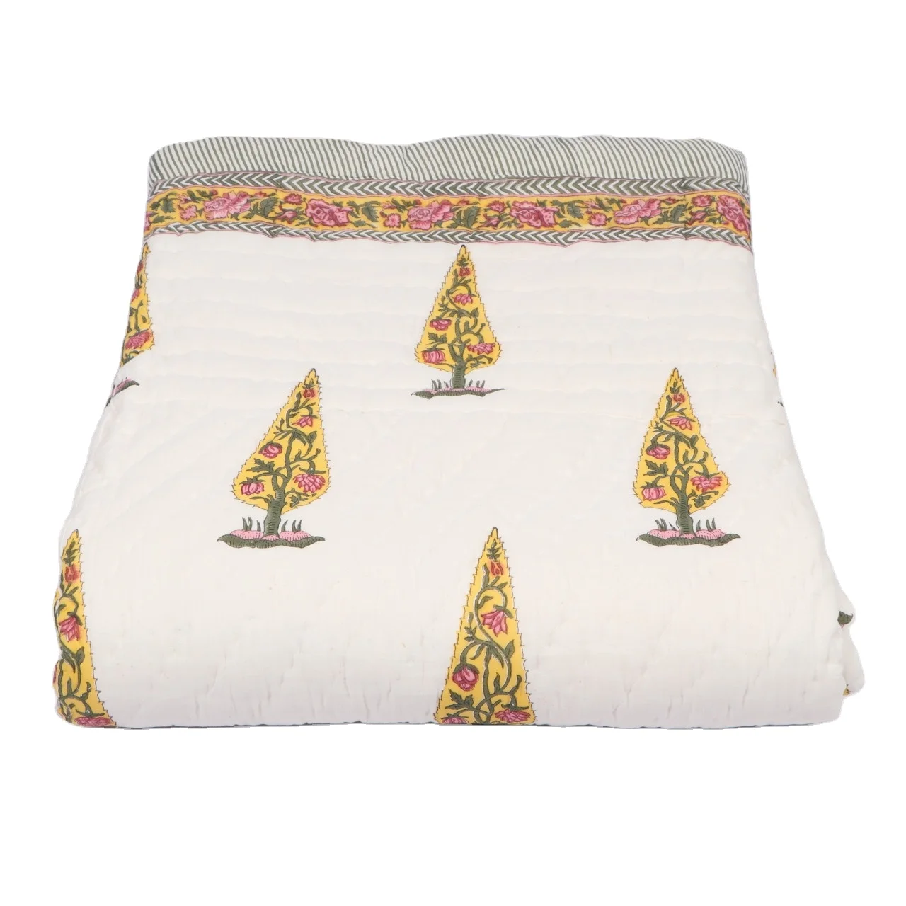 Оптовая продажа индийских хлопковых одеял Kantha с ручным принтом одеяла королевского размера оптовая индивидуальных цветочным