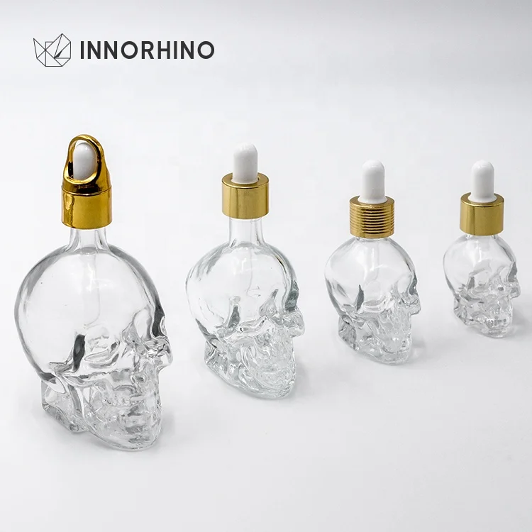 Custom Clear Glass Suction Skull Cosmetic Dropper Bottle