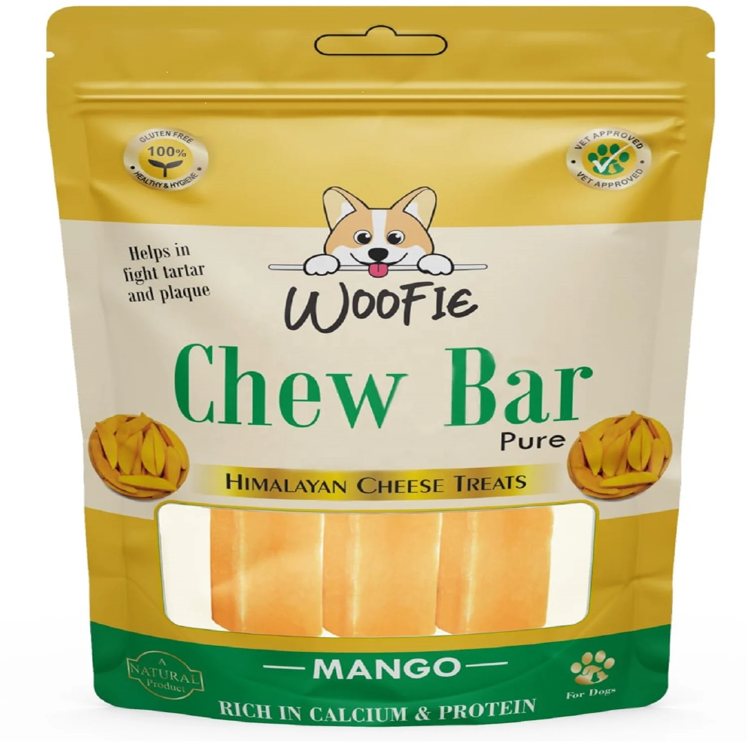 Organic Natural Healthy Dried Himalayan Yak Cheese Dog Chews in Mango Flavor Available in Bulk Packaging and in Private Labeling