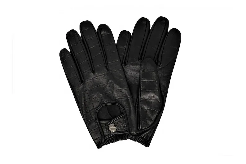 Пользовательские мужские мягкие кожаные черные тисненые перчатки для вождения из крокодиловой кожи