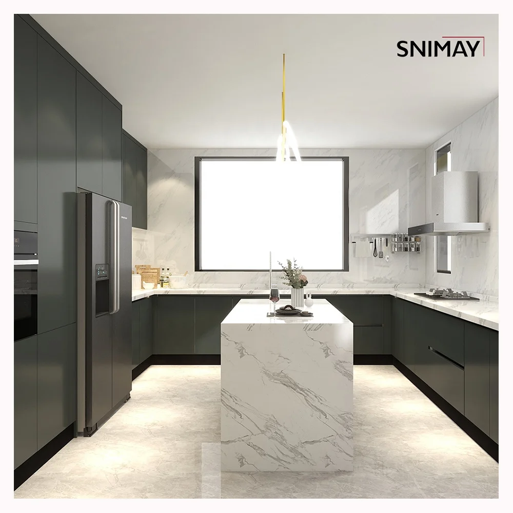 Simple Design Gray Kitchen Design Wooden Lacquer Modular Kitchen Cabinets