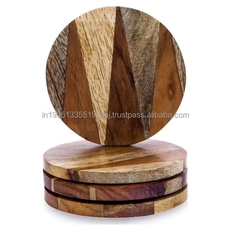 Customized Mango Wood Round Free Coaster table top Polished Wedding & Dining Table Decorative Solid hard Wood Coasters By India