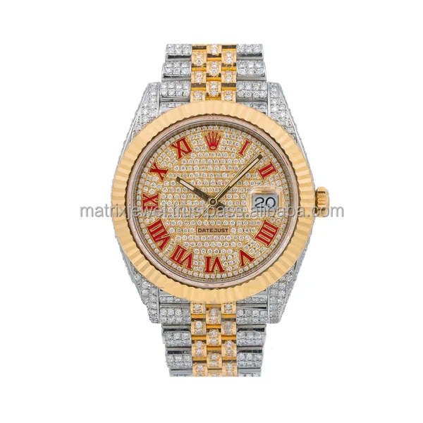 Classic two tone Yellow gold Moissanite watch Trending Diamond Watch Gift Diamond Tester pass VVS quality moissanite Men watch
