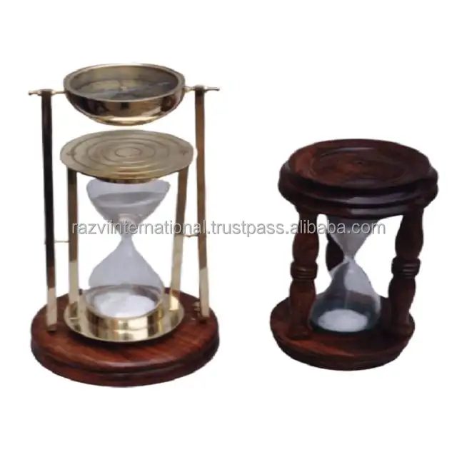 10 15 30 60 Minutes Hand-Blown Hourglass Brass and Wooden Sand Timer