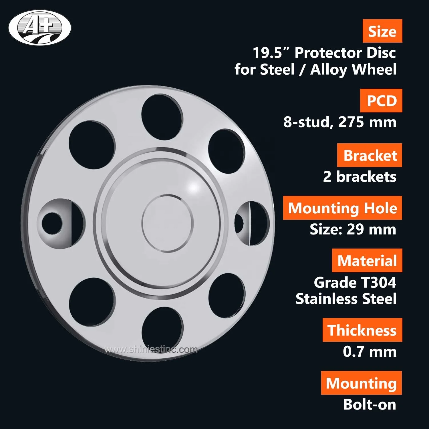(STEEL/ALLOY WHEEL)EU/JP 19.5 T304 Stainless Steel Truck/Bus Wheel Cover Protector Ring with Closed Center