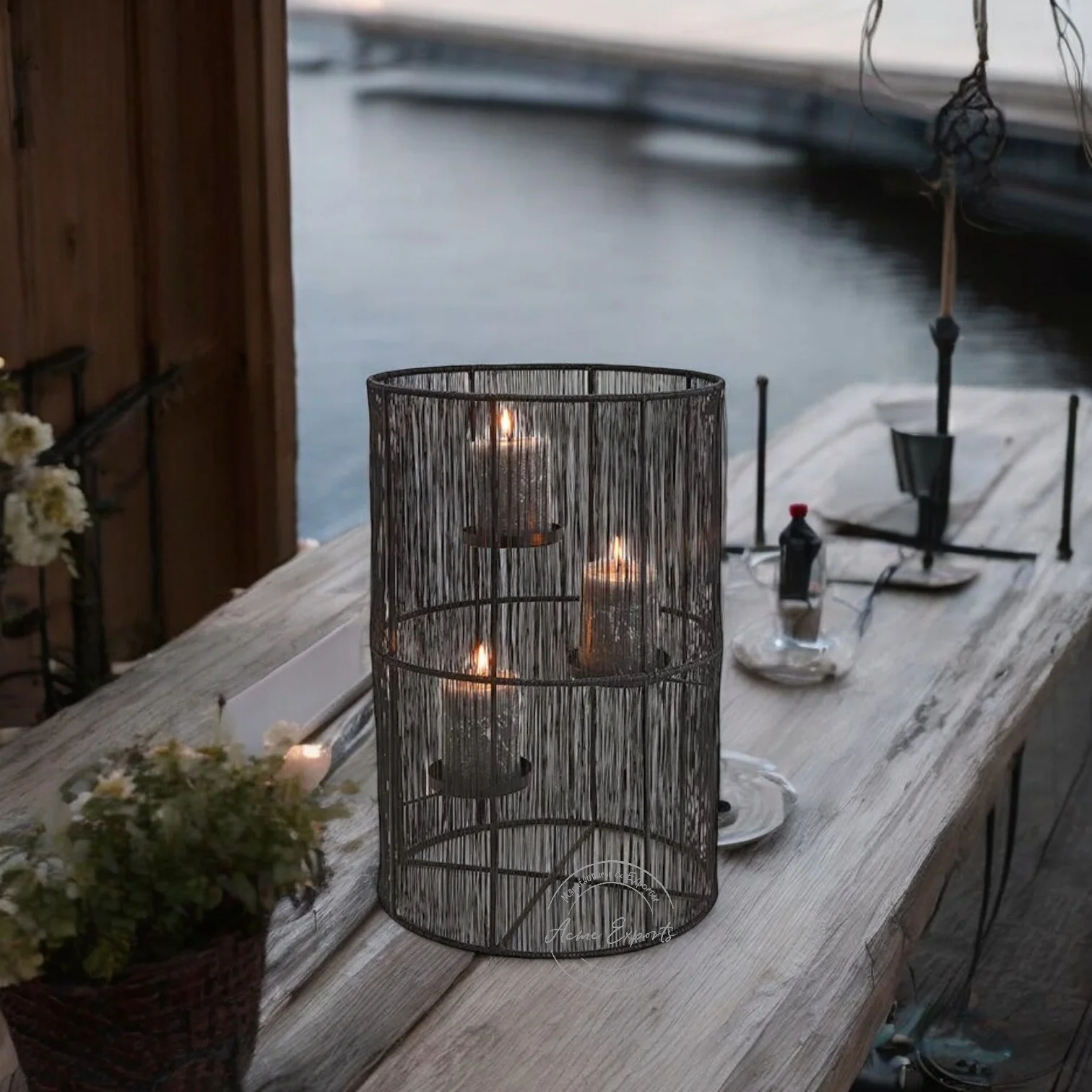 Wire Mesh Design Black Color Candle Holder With Highest Quality An Best Design For Christmas Ornaments Decor