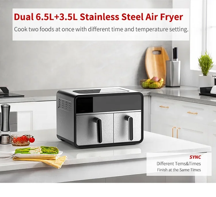2400W 10L Dual Air Fryer Stainless Steel Household Oil Free Commercial Electric Digital Air Fryer Oven