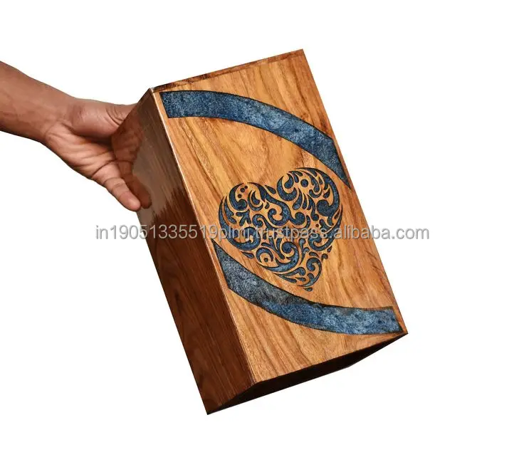 American Style Epoxy Cremation Urn Heart-Shape Resin Wooden Urn Box for Human Ashes & Pet Fractal Burning Funeral Urn From India
