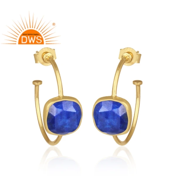 New Stylish Design 925 Sterling Silver 18K Gold Plated Natural Lapis Gemstone Earring Custom Jewelry For Women Gift For Her