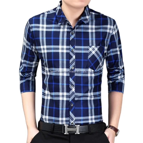Polyester Shirts Best Selling Cheap OEM Long Sleeve with Print Men Comfortable Check Shirt Collection in Bangladesh Top Quality