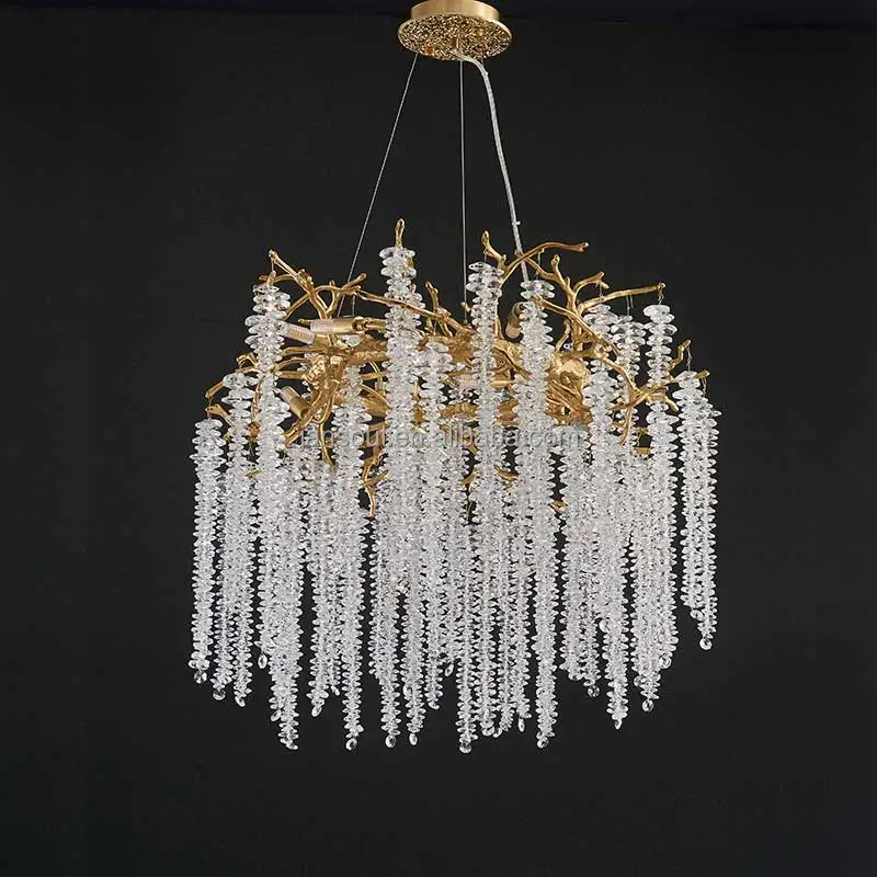 High Quality Crystal Chandelier Gold Luxury Pendant Light K9 Crystal Living Room Villa Hotel Hanging Light LED Light Fixture