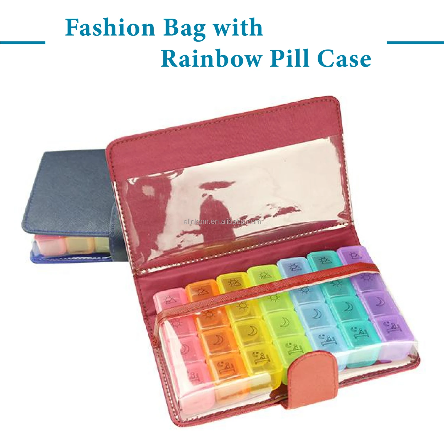 Fashion Pill Vitamin Organizer Container Pilulier With Leather Wallet Purse