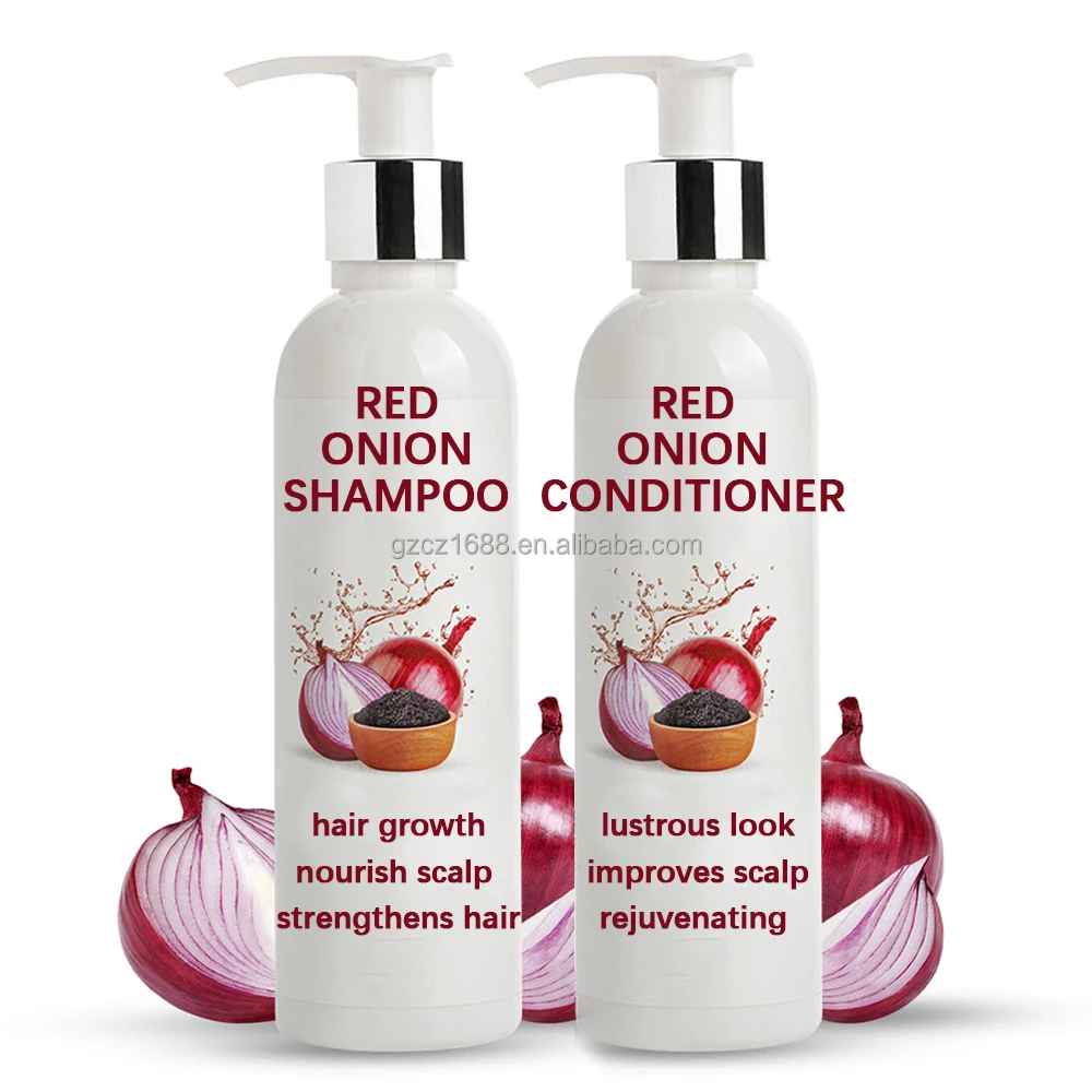 Private Label Hair Care organic Vegan Sulfate Free Anit Hair Loss Red Onion Seed Oil Hair Shampoo and Conditioner Set