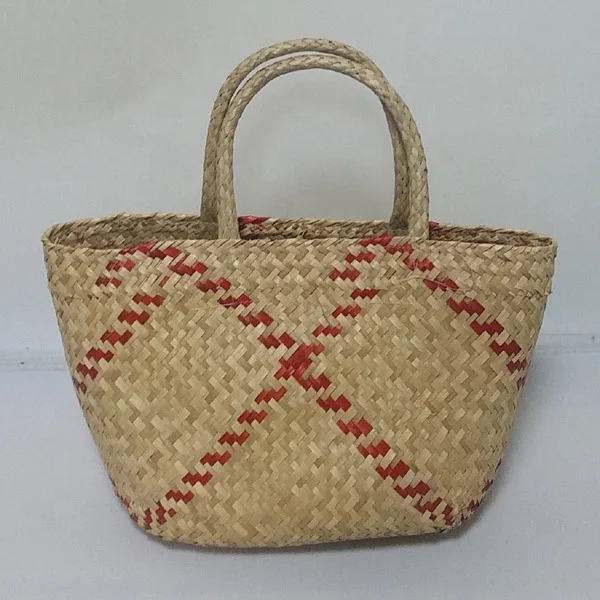 Eco-friendly  wicker craft woven fiber material woven storage  shopping seagrass bag vietnam manufacture beach gift bag