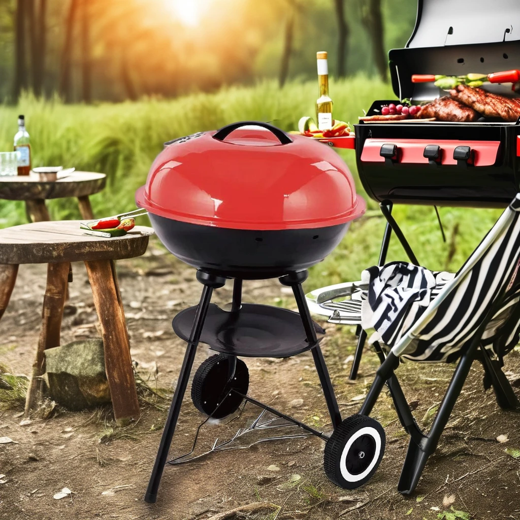 18 дюймов, Портативный железный и металлический угольный гриль, регулируемый круглый чайник с тележкой для пикников на открытом воздухе и гриля