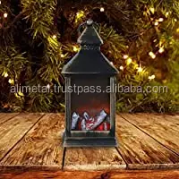 Vintage Christmas Lantern Fireplace Flickering Lantern Tabletop Night Light Christmas Holiday Hanging Decor for Indoor Yards